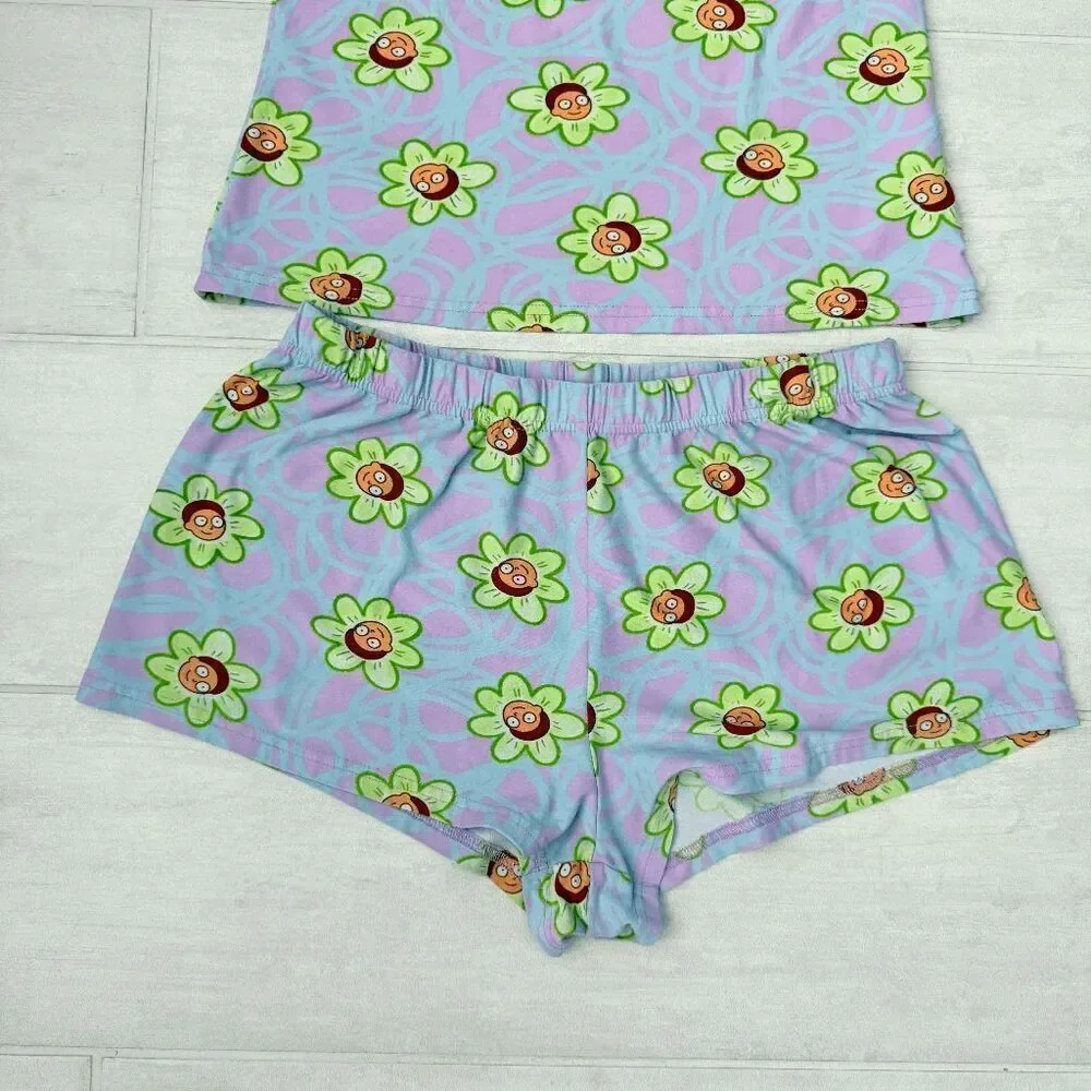 Rick and Morty Matching PJ Set Cami Tank Shorts Adult Swim Purple Green Medium